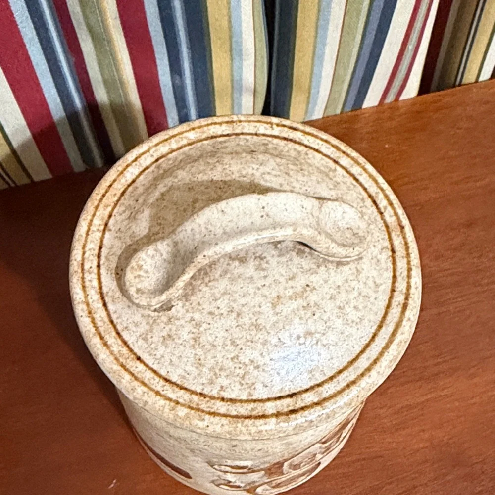 1970s Pottery Craft Treasure Stoneware Vintage Ceramic Tea Canister